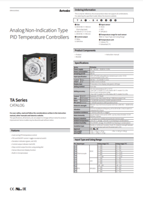 AUTONICS TA CATALOG TA SERIES: ANALOG NON-INDICATION TYPE PID TEMPERATURE CONTROLLERS